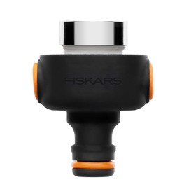Fiskars 1027062 Indoor Tap Connector with Quick Release Release + M22 Female and M24 Male Thread, Universal Size, 50 g, Black/Orange