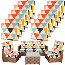 Newwiee 12 Pcs Patio Cushion Covers Outdoor Stretch Sofa Couch Cover Replacement Couch Slipcover Sofa Seat Chair Porch Patio Furniture Protector, Flexibility Washable(Multicolor,Geometric)