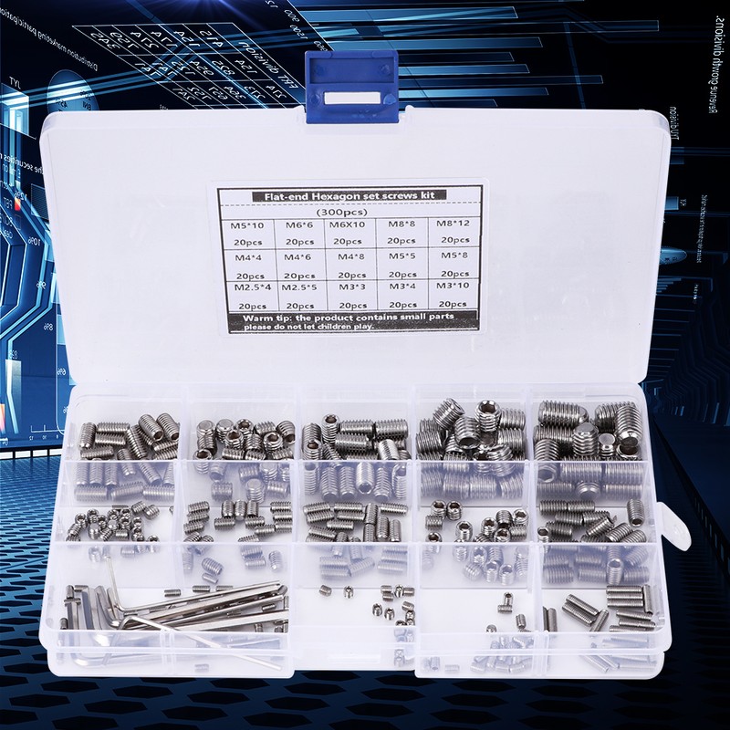 300Pcs Hex Grub Screw Kit Combination Boxed 304 Stainless Steel