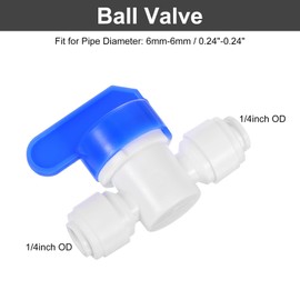 uxcell 3Pcs Push to Connect Fittings, 1/4" OD x 1/4" OD Air Hose Fittings Tube&Hose&Pipe Quick Connect Fitting Plastic Ball Valve with Handles for RO Water System, White+Blue (6-6mm)