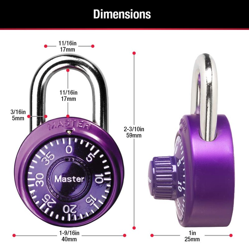 Master Lock Padlock, Mini Dial Combination Lock for Gym or