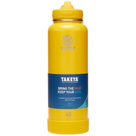 Takeya Actives - Botella de agua de acero inoxidable aislada al aspiradora de 40 onzas con tapa de popote, calidad premium, clementina