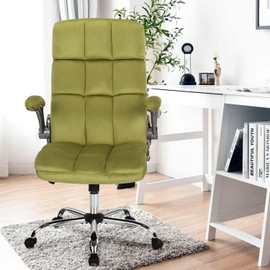 KCREAM Executive Office Chair,Velvet Office Chairs Green Chair with Lumbar Support,Home Office Desk Chairs with Wheels and Flip up Arms,90 to 120 Degree Rocking Managerial Chair