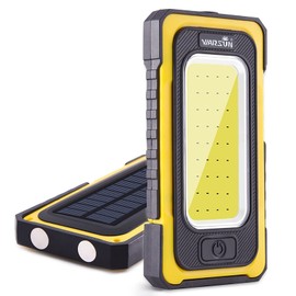 WARSUN Portable Rechargeable Magnetic Work Light, LED Flood Light Waterproof for Outdoor Camping Hiking Emergency Car Repairing (USB + Solar Charging, Yellow)