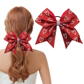 Valentine's Day Hair Tie Heart Hair Tie Red and Pink Elastics Hair Bands- Thick Polyester Material Valentine's Day Hair Accessories for Women Girls (Red heart)