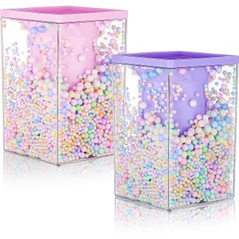 QESSUVNC 2Pcs Cute Pen Holder Multi-Purpose Desktop Organizer Stationery Pen Holder for Desk, Makeup Brush Storage Holder Pencil Box Acrylic Storage Organiser with Colored Bubble Ball(Pink And Purple)