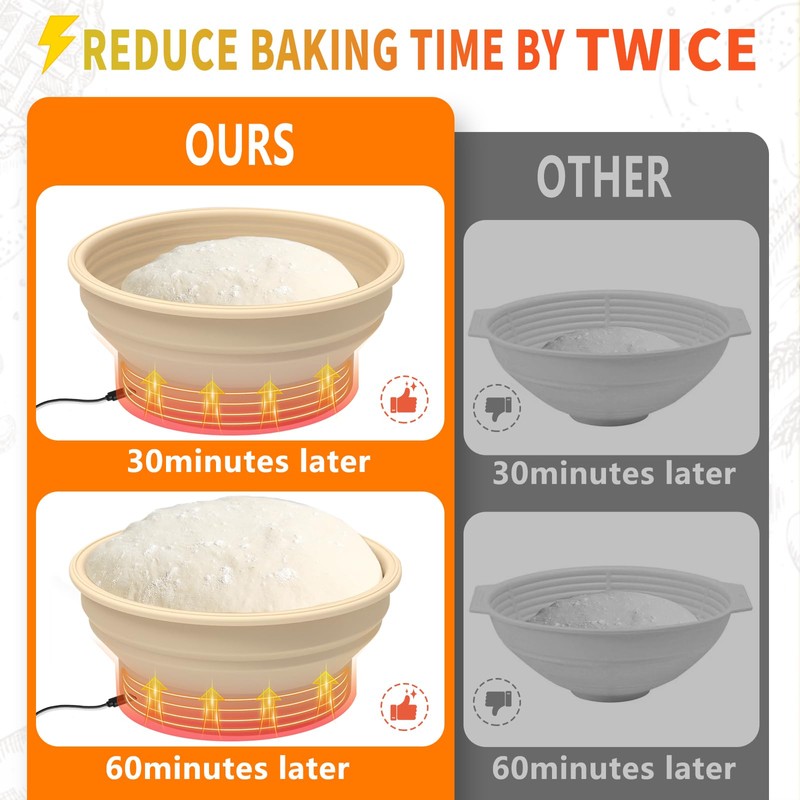 Heating Sourdough Bread Proofing Basket - 9 Inch Foldable Silicone