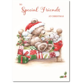 doodlecards Special Friends Christmas Card Cute Bear on Bed Medium Size Christmas Card for Special Friends with Plain Envelope