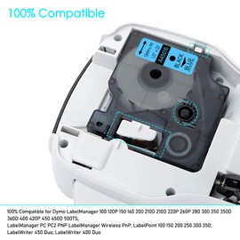 GREENCYCLE Label Maker Tape 45016 S0720560 Compatible for DYMO D1 1/2" (12mm) x 23ft (7m) for LabelManager 210D 220P 260P 160 280 420P 350 360D 450 COLORPOP LMPnP LP250 (Black Print on Blue, 2 Pack)