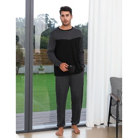 Marvmys Men's Pyjamas Sets Men's Lounge Pants Men's Loungewear Set With Adjustable Drawstrings And Pocket Breathable & Comfortable Pajamas For Man Nightwear Loungewear C-Black M