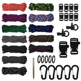 aufodara Paracord Set Bracelet Combo Craft Kit, 12 Colours Paracord 4 mm Cord with Clasp, Lobster Clasps, Key Ring, Paracord Needle for DIY Bracelet, Key Ring, Tent Rope (Colourful A)
