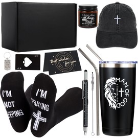 Kolewo4ever 9 Pcs Christian Gifts for Men Christmas Gifts for Dad Inspirational Gift Set for Father Spiritual Religious Catholic Gift Box for Male Friends Co Workers