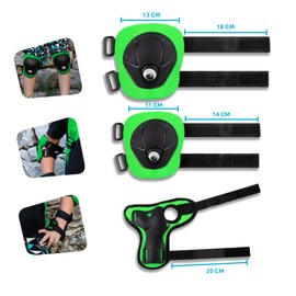 Innovative Child Protection Set for Boys and Girls - 3 in 1 Flexible Knee Pads, Elbow Pads and Wrist Guards + Mesh Bag - for Skateboard, BMX, Bike, Inline Skates & Scooter (Green)