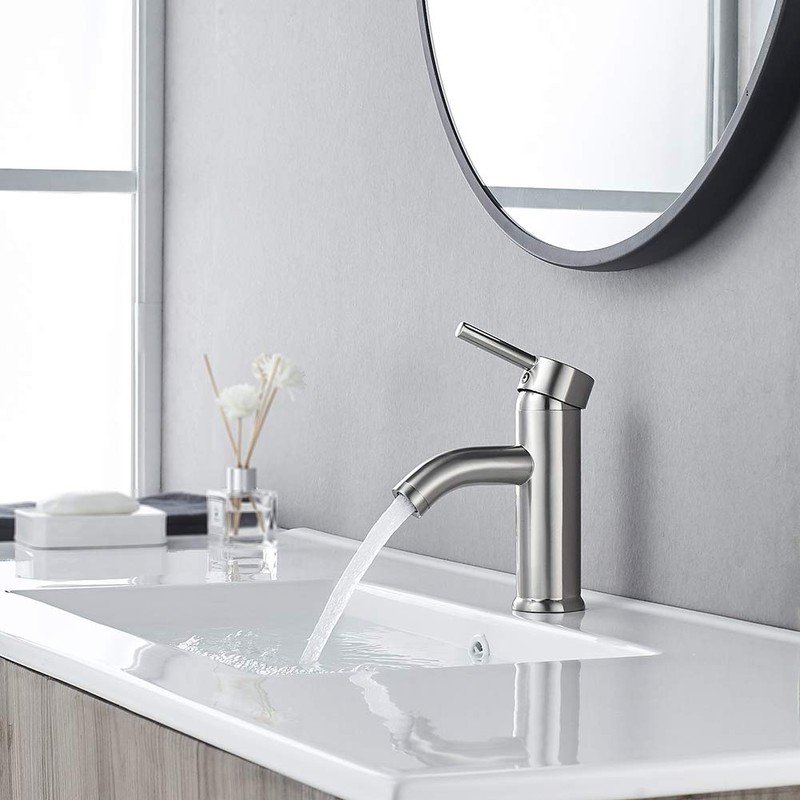 Bathroom Faucet Brushed Nickel One-Handle, Modern one Hole Bathroom Sink
