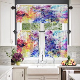 BaoNews Abstract Art Watercolor Kitchen Valances Half Window Curtain, Bright Abstract Watercolor Floral Oil Blackout Decoration Window Valances Curtains Drapes for Kitchen Bedroom
