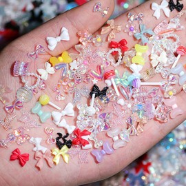 3D Nail Charms, 400 Pcs Lollipop Butterfly Flower Bear Bow Heart Nail Rhinestones Gems, Multi Shapes Nail Art Charms, Nail Pearls for Nail Art Decoration Jewelry Accessories DIY Crafts