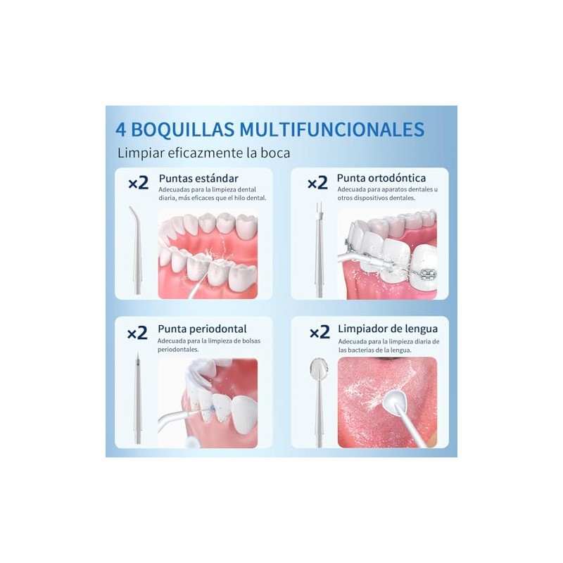 Irrigador Bucal, Irrigador Dental Portátil con 8 Boquillas y 380ML