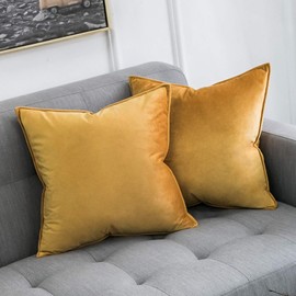 MIULEE Pack of 2 Velvet Soft Decorative Square Throw Pillow Case Flanges Cushion Covers Pillowcases for Livingroom Sofa Bedroom with Invisible Zipper 50cm x 50cm 20x20 Inch Set of Two Gold