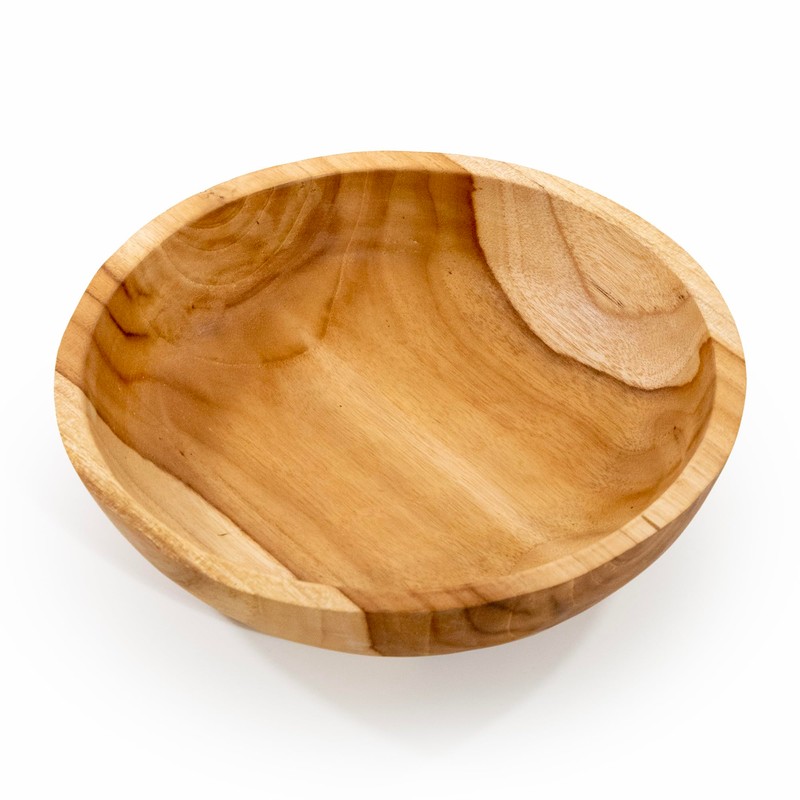 ANDALUCA Rustic Teak Wood Hand Carved Organic Bowl (11"-12" Diameter)