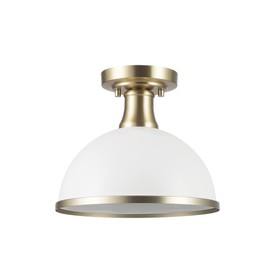 Globe Electric 66000037 1-Light Semi-Flush Mount Ceiling Light, Matte White, Matte Brass Accents, Ceiling Light Fixture, Light Fixtures Ceiling Mount, Lights for Room Décor, Bulb Not Included