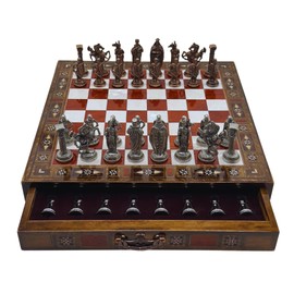 15’’ Handmade Chess Set with British Army Metal Chess Pieces, Luxury Storage Chess Board, for All Ages, Ideal for Father, (Rose)