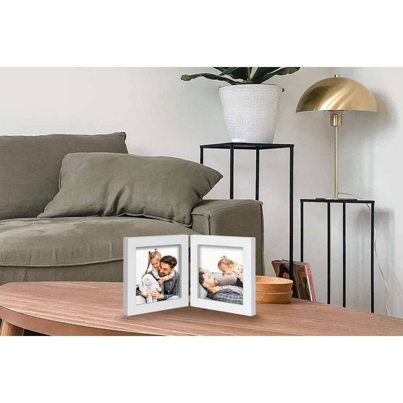 JD Concept Double 4x4 Square White Wood Picture Frame, 3.5x3.5