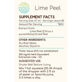 HerbEra Lime Peel A60 Alcohol Herbal Extract Tincture, Concentrated Liquid Drops Natural Lime Peel (Citrus x aurantifolia) Dried Peel (2 fl oz)