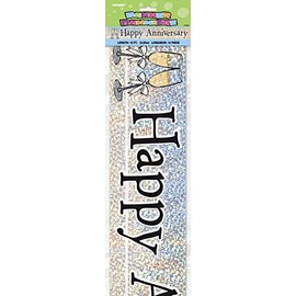 Sparkling Happy Anniversary Prism Banner (3.6 Meters) 1 Piece - Elegant Celebration Decor for Anniversaries & Events