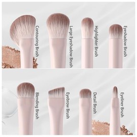 Juego de 8 brochas profesionales de maquillaje de ojos con mezcla, delineador de ojos y pinceles angulares para cejas, kit de brochas para sombra de o