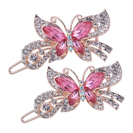2PCS Rhinestone Flower Hair Clips Butterfly Graphics Hairpin Bobby Pin Hair Accessories for Thin Hair or Women Lady Girls (Pink)