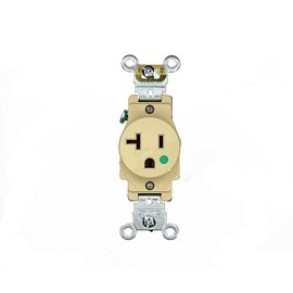 Leviton 8310-I 20 Amp, 125 Volt, Extra Heavy Duty Hospital Grade, Single Receptacle, Straight Blade, Self Grounding, Ivory