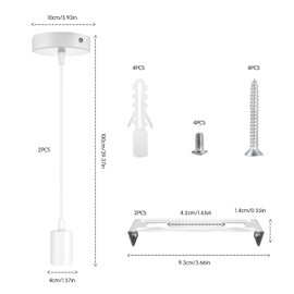 ZHIQIN ZHIQIN 2 pieces metal lamp holder E27 100cm cable height adjustable lampshade freely selectable pendant light with E27 socket lamp holder ideal for ceiling lamp living room white
