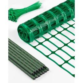 Temporary Fence, Snow Fence, 40" x50' Plastic Mesh Fence with 13-Pack 4FT Steel Stake, Portable Garden Fencing Safety Netting for Outdoor Backyard, Animals Barrier Set for Dog Deer, Green