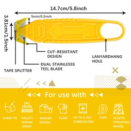 Therwen Safety Box Cutter Knife of Stainless Steel Concealed Blade Package Opener with Tape Splitter for Carton Cardboard Wrap Letter Work Bag Straps Film Utility Tool(Yellow,30 Pcs)