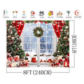 AIIKES 8x6FT Christmas Backdrop Christmas Window Photography Backdrop Winter Snow Backdrop Christmas Tree Gift Party Decoration Backdrop XY72
