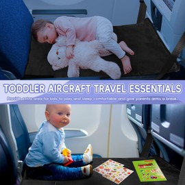 GoCozy Toddler Airplane Bed, Travel Essentials for Kids, Soft Toddler Airplane Travel Essentials with Sticker Book, Black