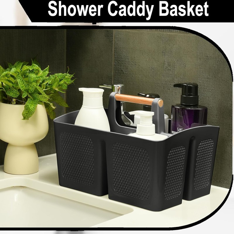 Portable Shower Caddy Basket with Compartments, Plastic Divided Cleaning Caddy