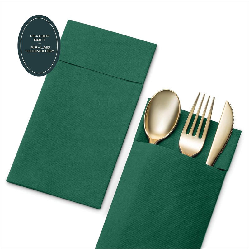 50-Pack Disposable Linen-Feel Dinner Napkins With Built-in Flatware Pocket, YELLOW