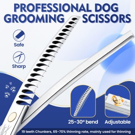 JASON 7.5 Inch Curved Chunker Scissors for Dogs 19 Teeth Professional Downward Curved Thinning Scissors Made of Japanese 440C Stainless Steel Dog Scissors with Symmetrical Handle