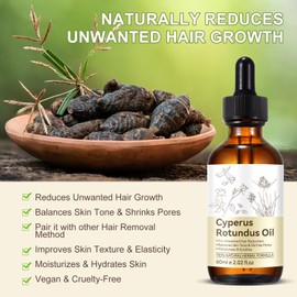 Natural Cyperus Rotundus Oil for Hair Removal,Reduces Unwanted Hair Growth,Hydrating & Smooth Skin,Shrink Pores, Suitable for All Skin Types (60 ML)