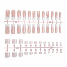 MISUD 48 Pcs Press on Nails Long Square & Press on Toenails Set Glossy Glue on Nails White French Tip Fake Nails Supplies Hand Acrylic Nails Kit False Toe Nails Art with Design DIY