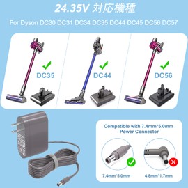 VHBW Compatible Dyson Charger for Dyson DC30 DC31 DC34 DC35 DC44 DC45 DC56 DC57 Dyson AC Adapter 24.35V PSE Certified 1.8M
