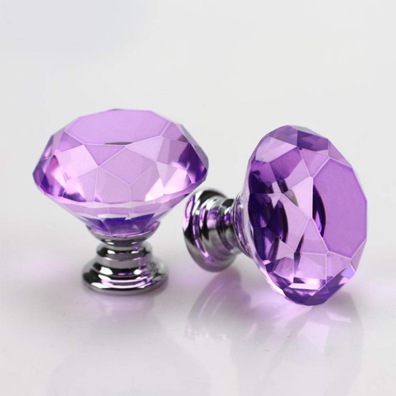 BOZONLI Purple Crystal Furniture Knobs, Cupboard Knobs, Drawer Knobs, Pack