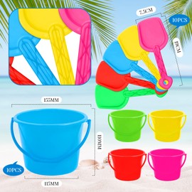 10 Sets Beach Pails Sand Buckets and Sand Shovels Set for Kids Include 10 Plastic Buckets 10 Beach Shovel 10 Inflatable Beach Ball and 100 Plastic Straws for Summer Pool Water Birthday Party Supplies