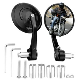 Fireyouracing Motorcycle Bar End Mirrors, Universal Motorcycle Mirrors with 360° Adjustable Lens Compatible with Bike, Scooter (A Pair)