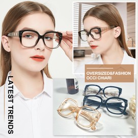 OCCI CHIARI 6.0+ Wide Reading Glasses Women Oversized Fashion Readers Gray Eyeglasses(1.0 1.25 1.5 1.75 2.0 2.25 2.5 2.75 3.0 3.5 4.0 5.0 6.0)