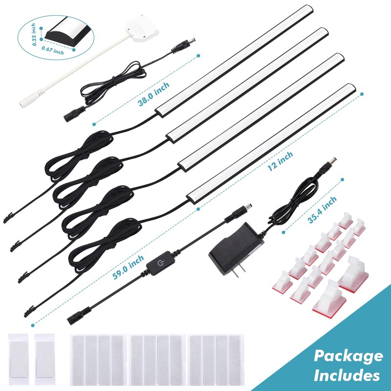JUSJUBR Display Cabinet Lights, LED Shelf Lighting with Memory Function,