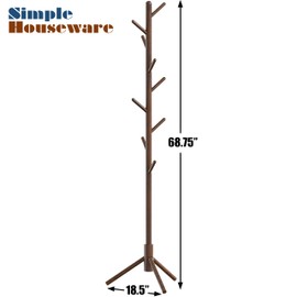 Simple Houseware Wooden Coat Rack Stand Garment Tree Rack, Walnut