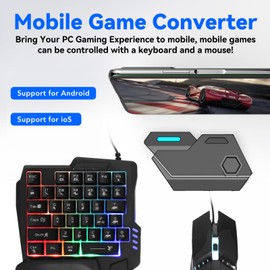 Denash Half Hand Gaming Keyboard and Combo, PUBG K13 Keyboard with Wrist Rest and G4 Mouse, Cell Phone Stand, Keyboard and Converter 4 in 1 for Android iOS Phone