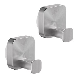 TAILI Bathroom Towel Hooks with Vacuum Suction Cup, Stainless Steel, Pack of 2, Suction Cup Hooks, No Drilling, Reusable, Waterproof, Removable for Bathroom, Towel, Bathrobes - Square, Type A, Silver